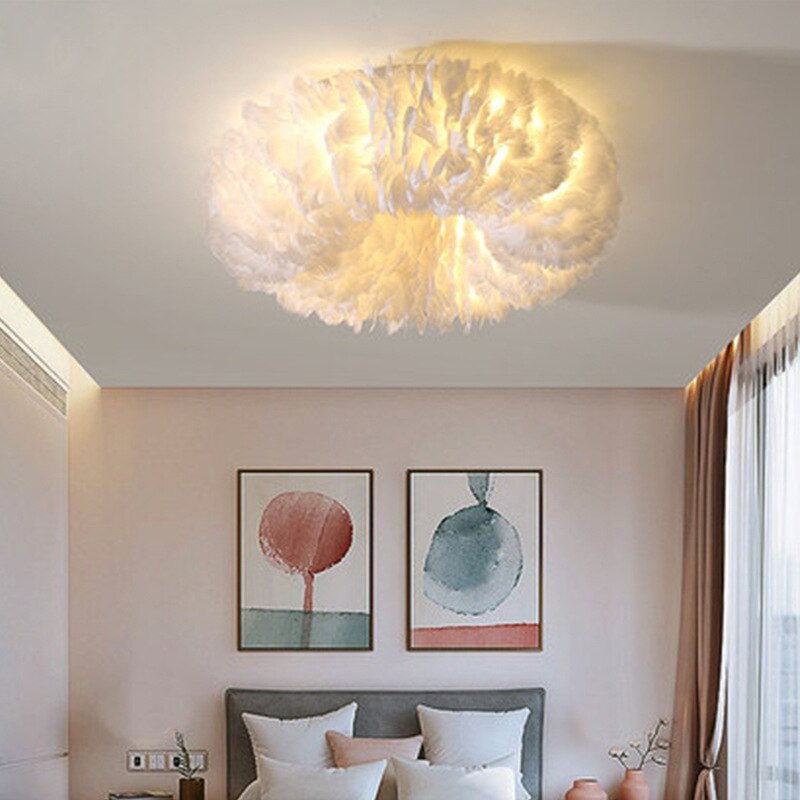 Swan Feather Hardwired Ceiling Lamp — Layered Metal Frame, Warm White LED Lighting