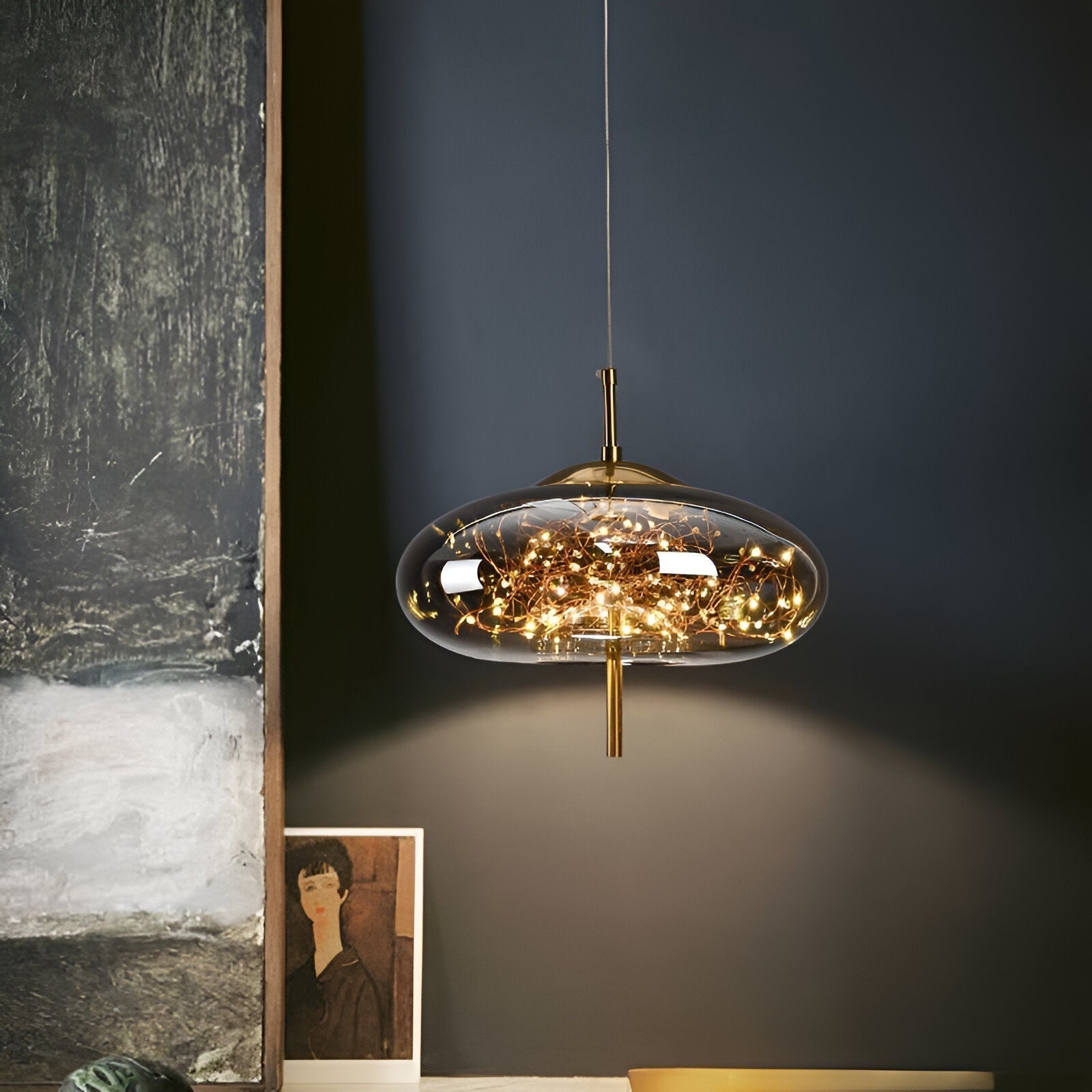 FjordAura Nordic Pendant Light With Glass Globe And Gold Frame For Dining Rooms