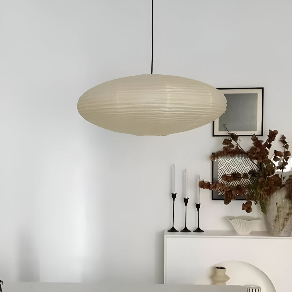 Mulberry Paper Japandi Ceiling Light — Geometric White LED Design, 50 cm and 60 cm