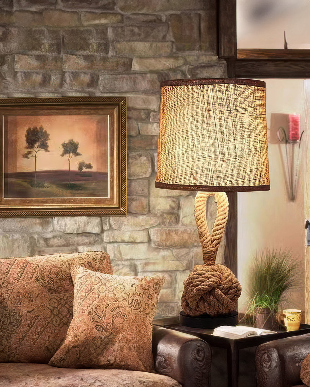 Lumenara Rustic Hemp Rope Light With Linen Shade And E27 Socket