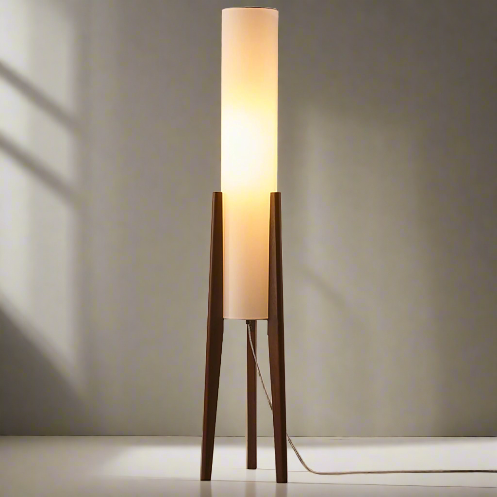 Liora Stehlampe aus Walnussholz — sanfter Lampenschirm, nordisches Retrodesign