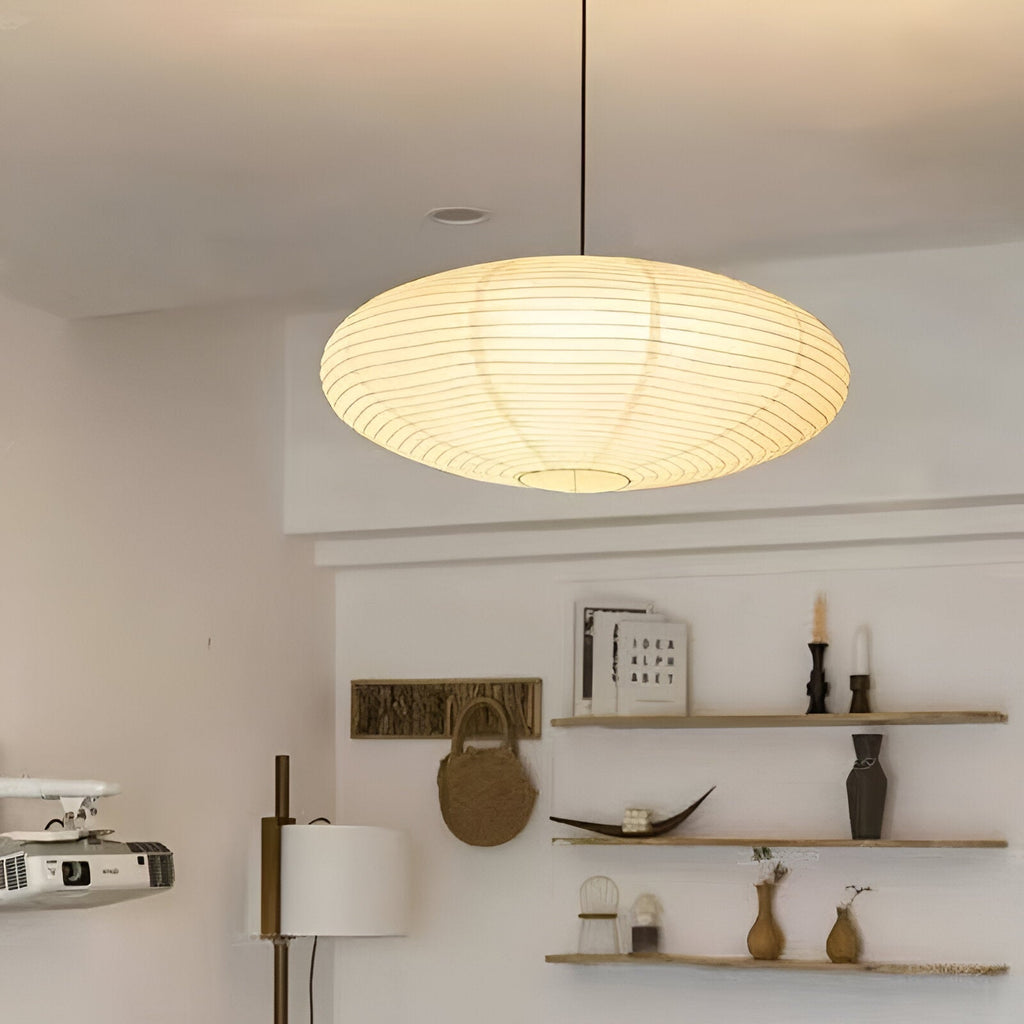 Mulberry Paper Japandi Ceiling Light — Geometric White LED Design, 50 cm and 60 cm