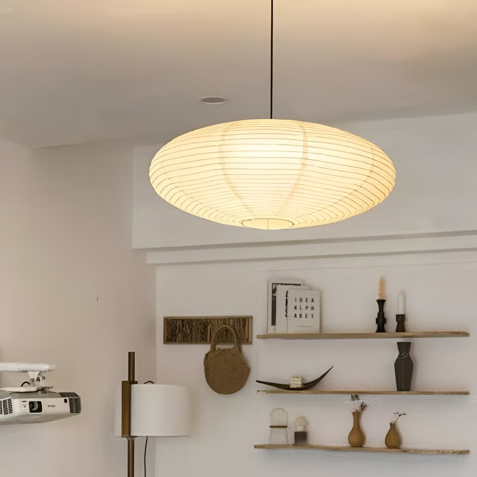 Mulberry Paper Japandi Ceiling Light — Geometric White LED Design, 50 cm and 60 cm