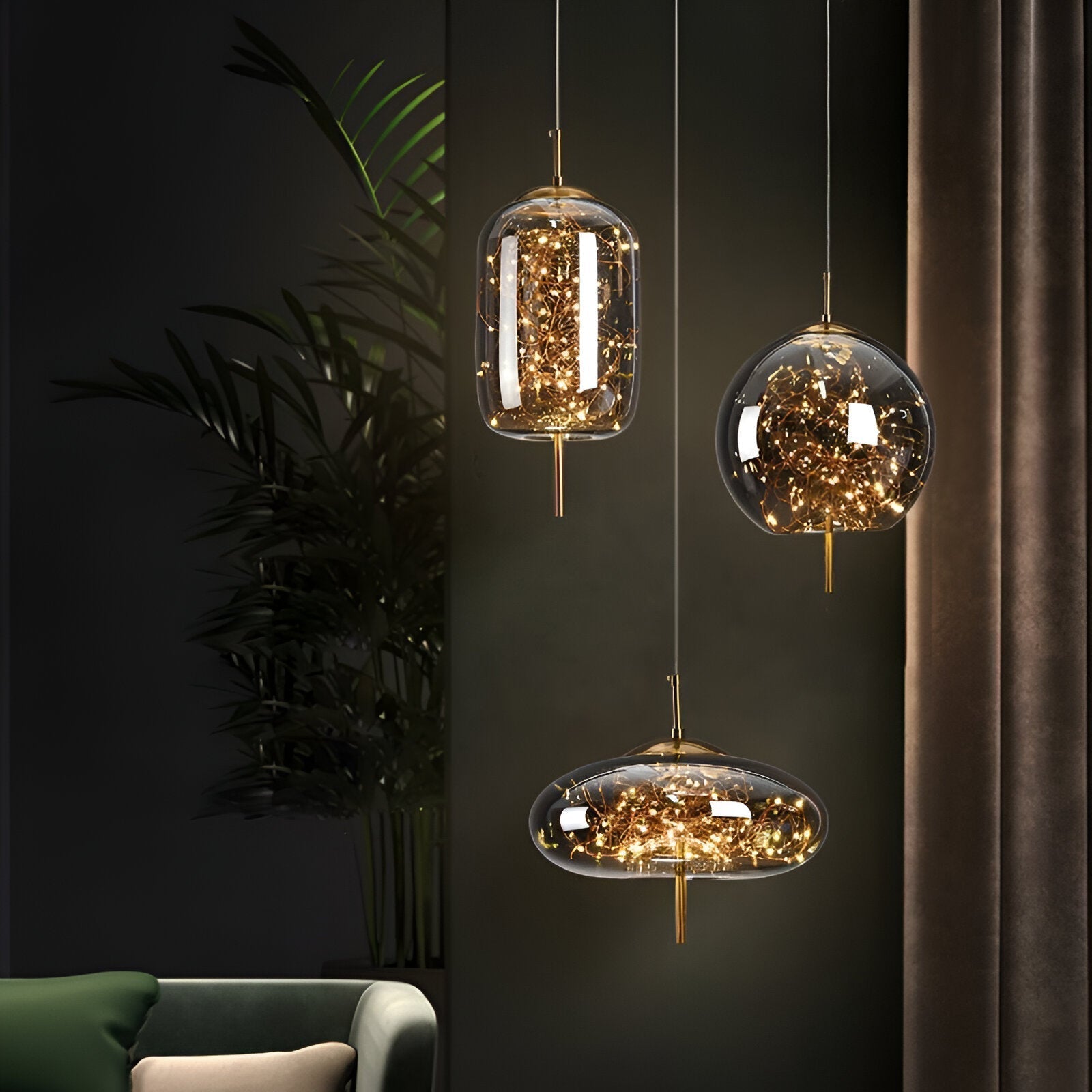FjordAura Nordic Pendant Light With Glass Globe And Gold Frame For Dining Rooms