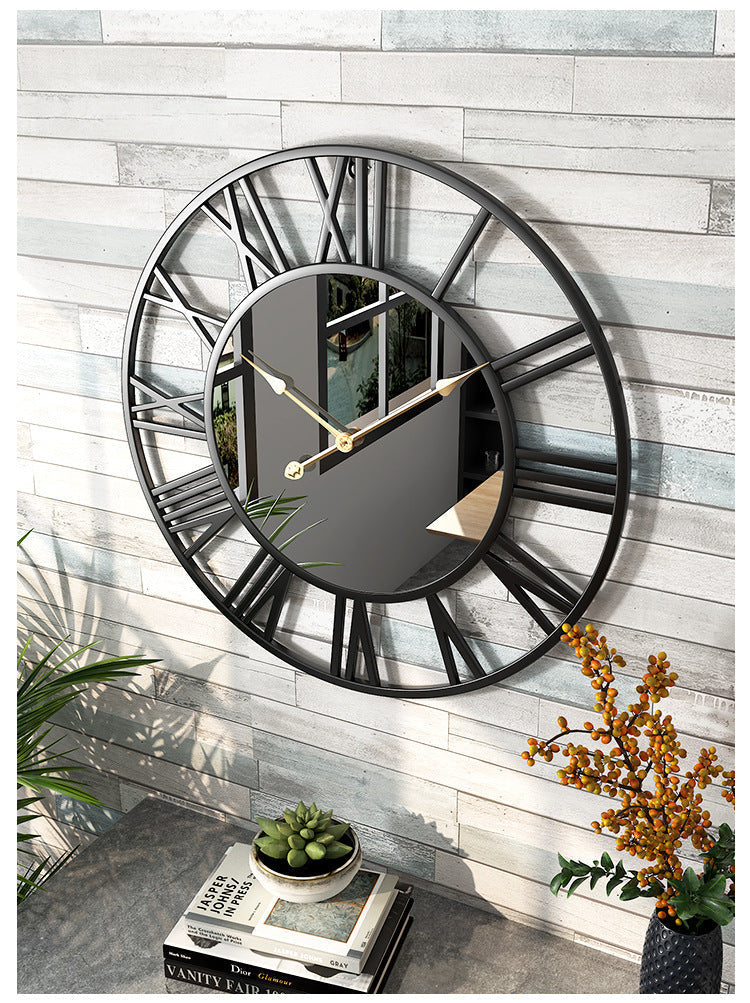 Nástěnné hodiny s vintage kovovým zrcadlem, velké 39cm výrazný design