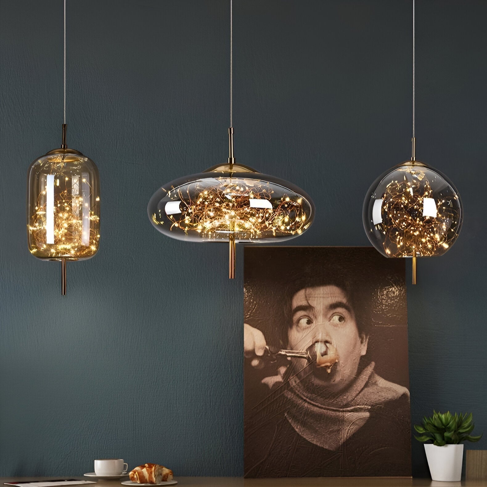 FjordAura Nordic Pendant Light With Glass Globe And Gold Frame For Dining Rooms