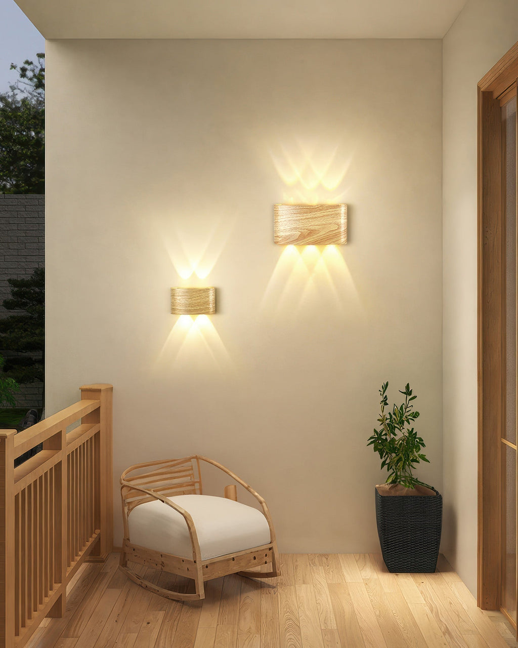 Lumina vägglampa i träimitation med LED - väderbeständig utomhusbelysning
