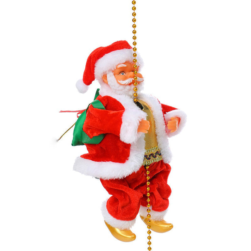 Animovaný elektrický Santa Claus šplhající po žebříku s vánoční hudbou