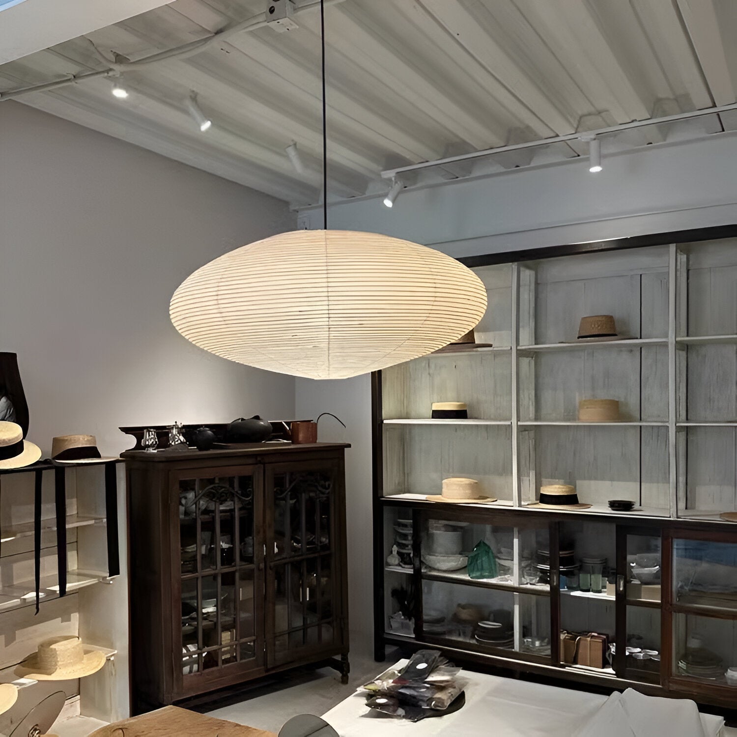 Mulberry Paper Japandi Ceiling Light — Geometric White LED Design, 50 cm and 60 cm