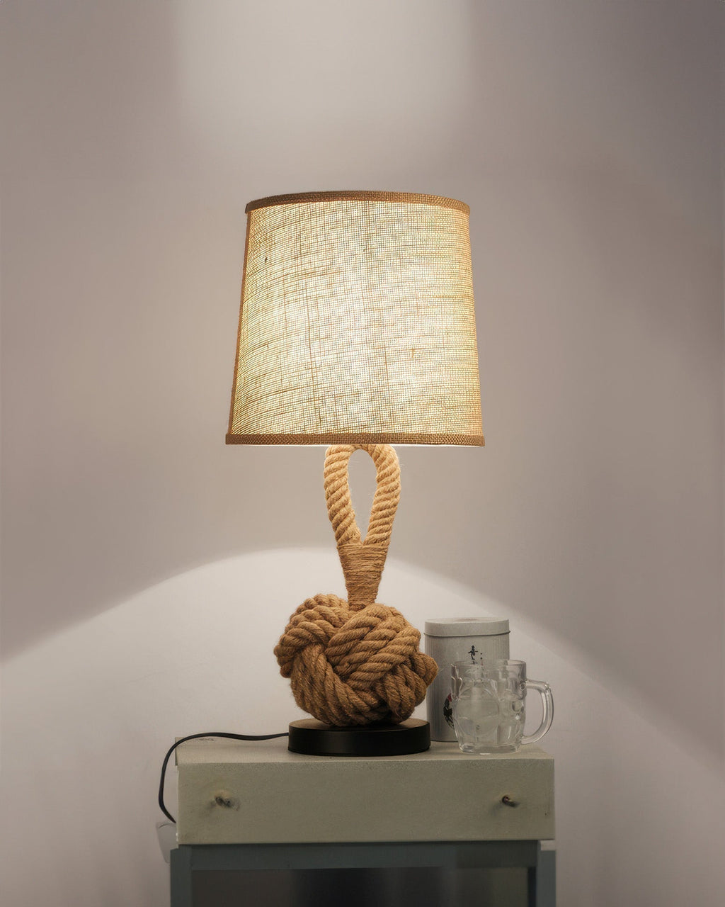 Lumenara Rustic Hemp Rope Light With Linen Shade And E27 Socket