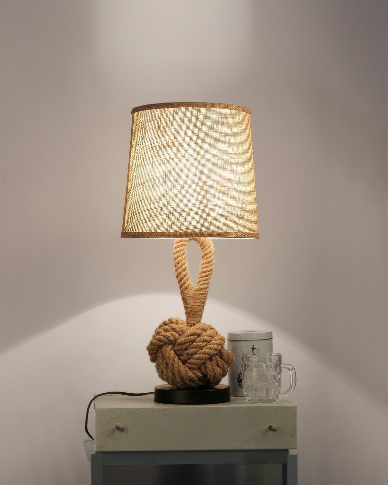 Lumenara Rustic Hemp Rope Light With Linen Shade And E27 Socket