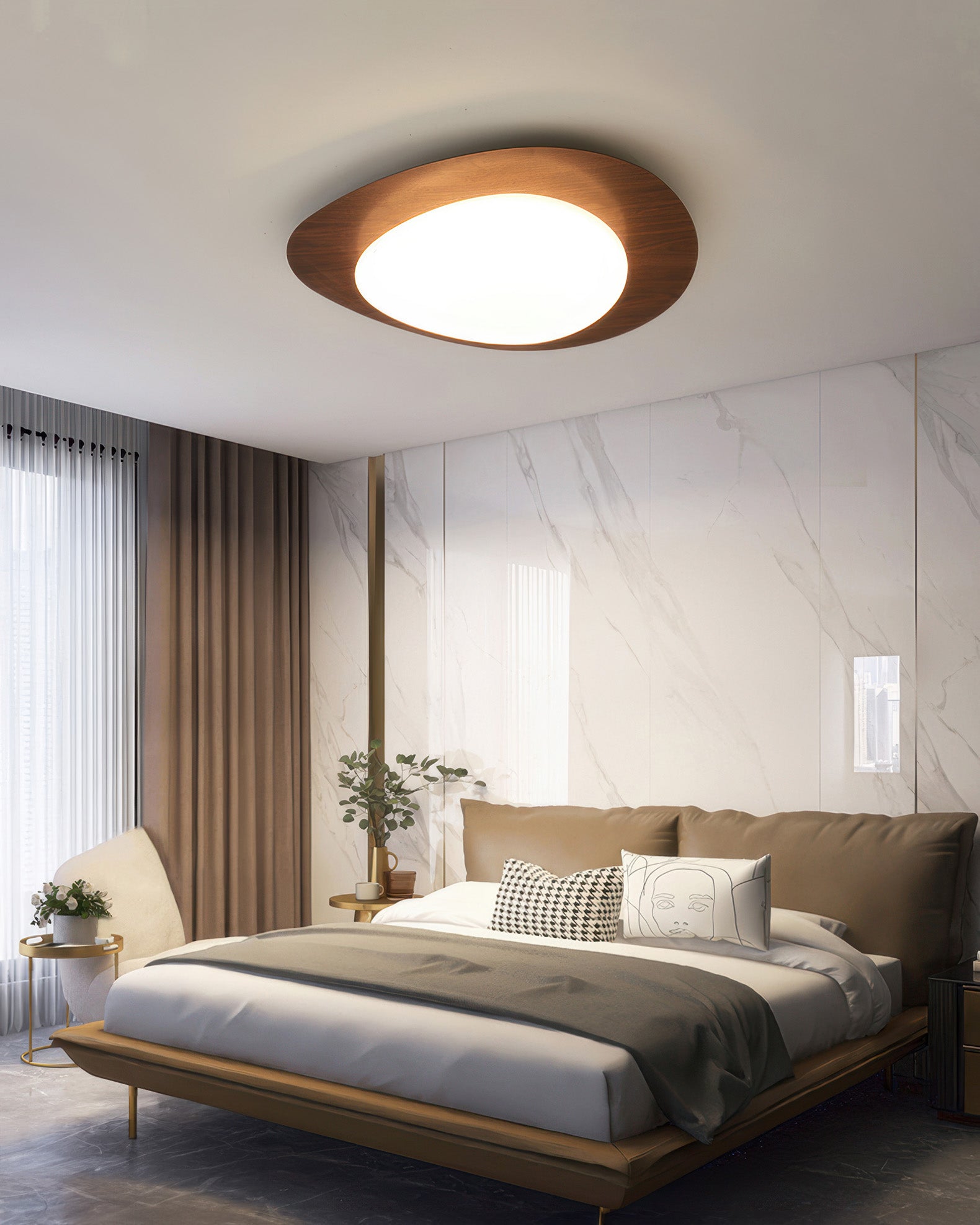 Nyra Pebble Wood Ceiling Light For Nordic Living Interiors