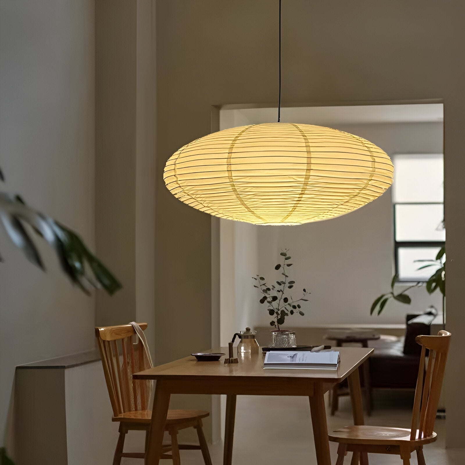 Mulberry Paper Japandi Ceiling Light — Geometric White LED Design, 50 cm and 60 cm