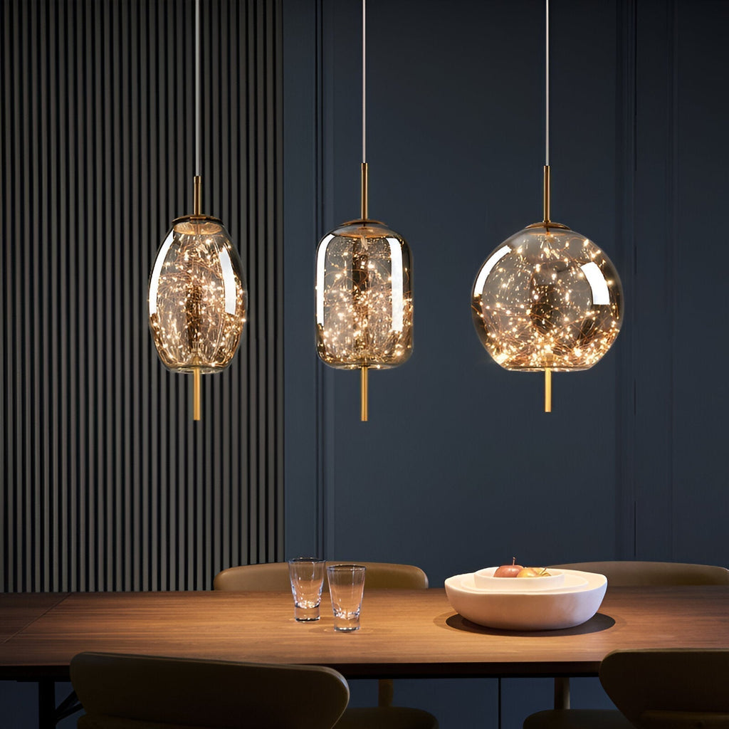 FjordAura Nordic Pendant Light With Glass Globe And Gold Frame For Dining Rooms