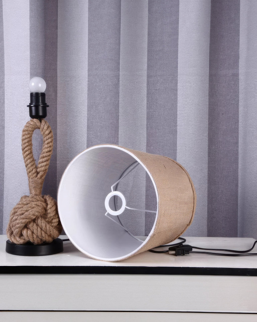 Lumenara Rustic Hemp Rope Light With Linen Shade And E27 Socket