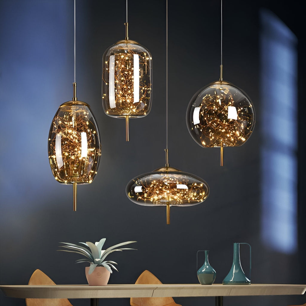 FjordAura Nordic Pendant Light With Glass Globe And Gold Frame For Dining Rooms