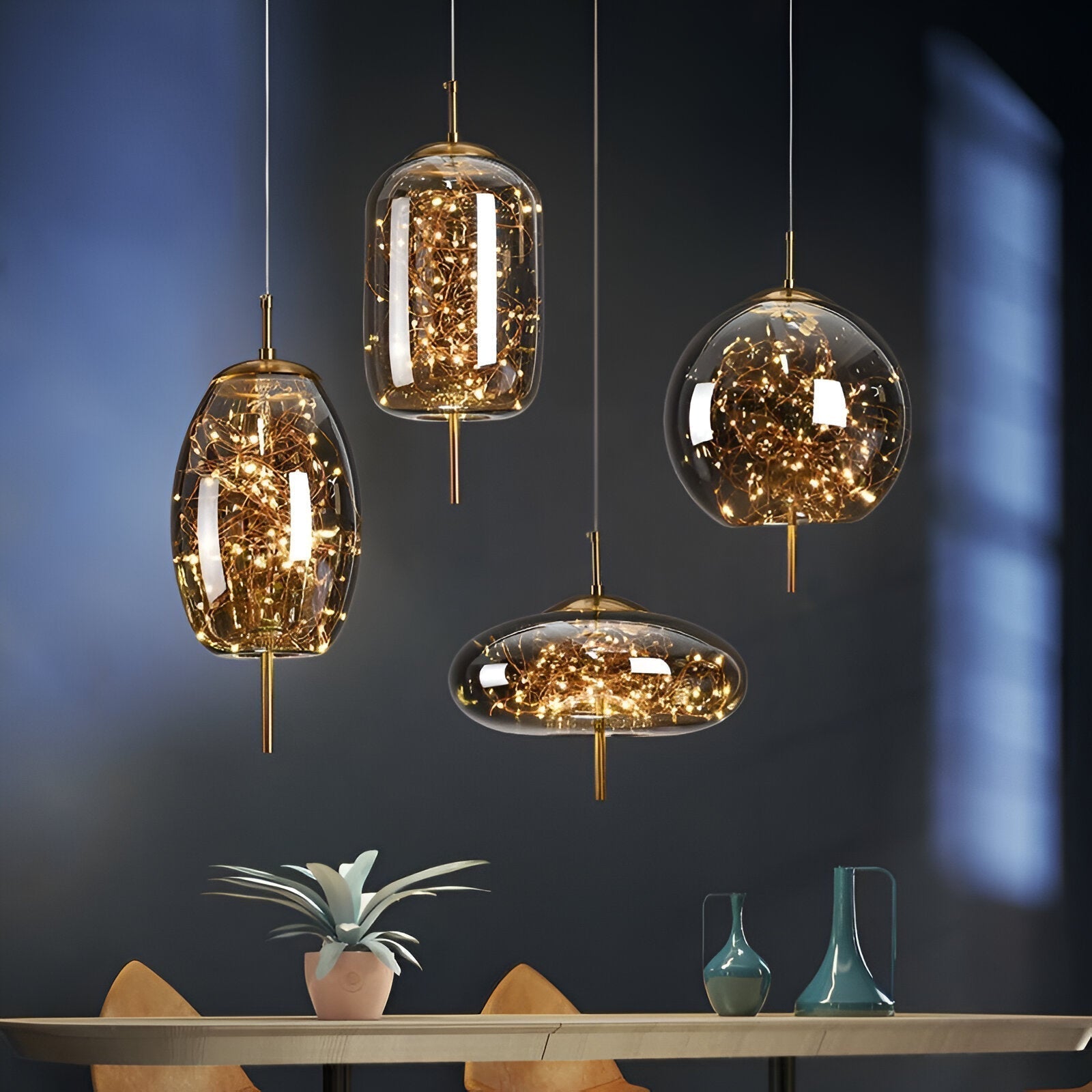 FjordAura Nordic Pendant Light With Glass Globe And Gold Frame For Dining Rooms