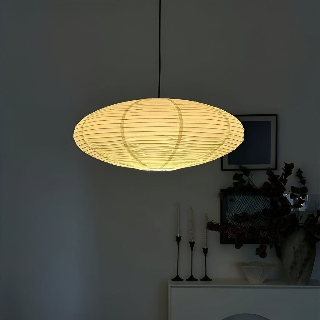 Mulberry Paper Japandi Ceiling Light — Geometric White LED Design, 50 cm and 60 cm
