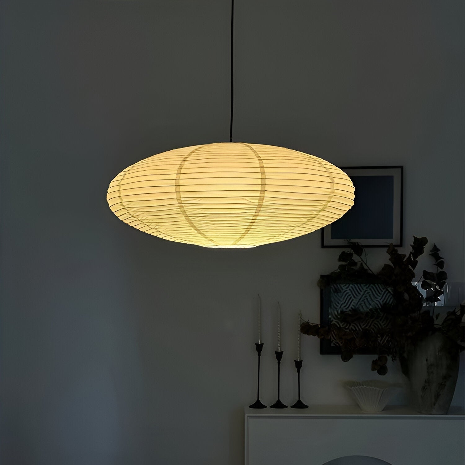 Mulberry Paper Japandi Ceiling Light — Geometric White LED Design, 50 cm and 60 cm
