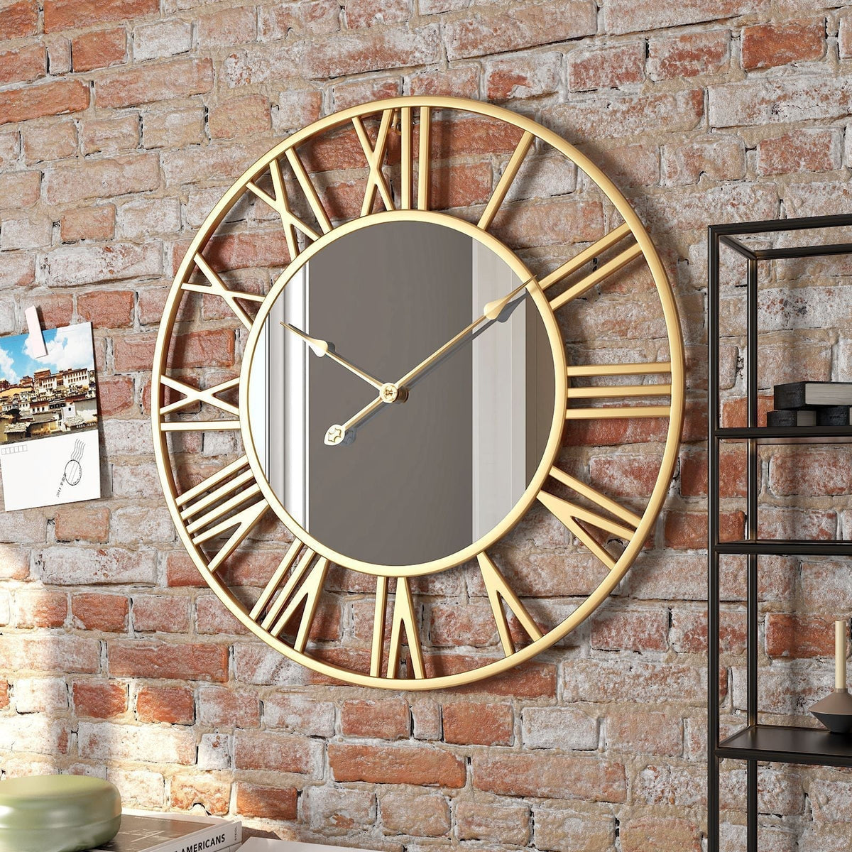 Nástěnné hodiny s vintage kovovým zrcadlem, velké 39cm výrazný design