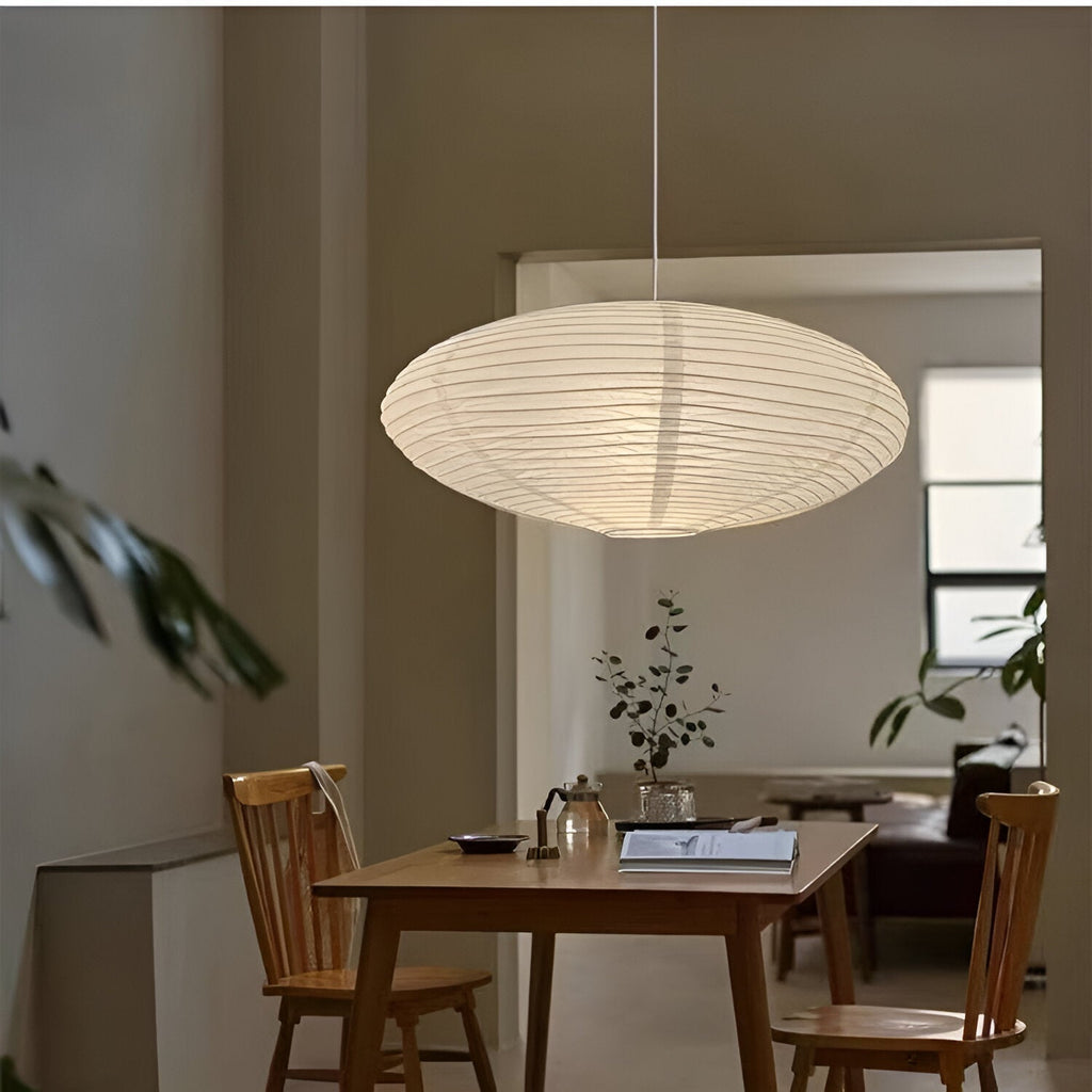 Mulberry Paper Japandi Ceiling Light — Geometric White LED Design, 50 cm and 60 cm