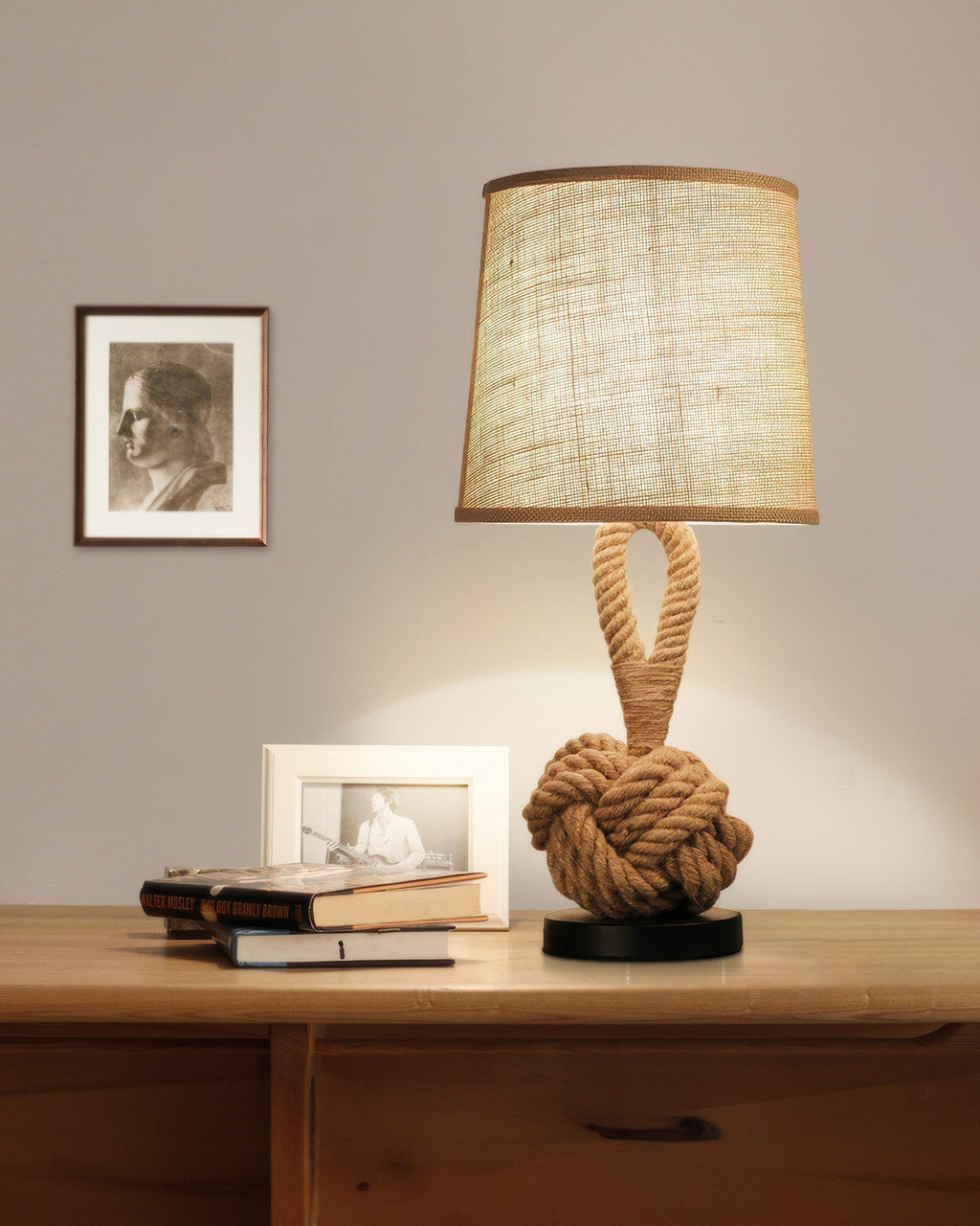 Lumenara Rustic Hemp Rope Light With Linen Shade And E27 Socket