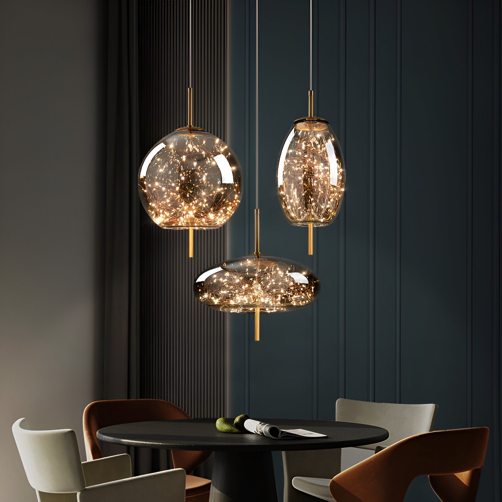FjordAura Nordic Pendant Light With Glass Globe And Gold Frame For Dining Rooms