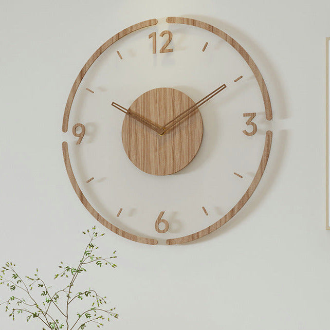 Nordisk lydløs veggklokke i ekte tre, 35 cm — rustikk dekor