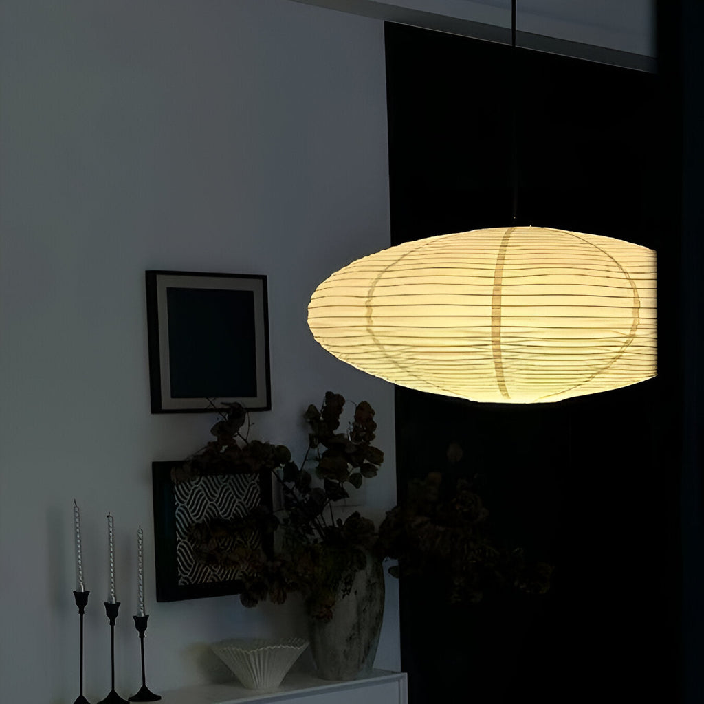 Mulberry Paper Japandi Ceiling Light — Geometric White LED Design, 50 cm and 60 cm