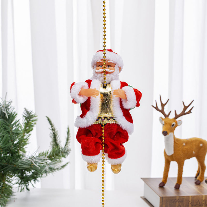 Animovaný elektrický Santa Claus šplhající po žebříku s vánoční hudbou