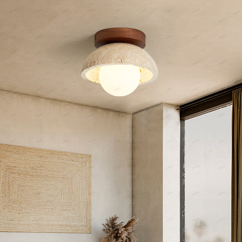 Astrae Boho Natural Stone Wall Sconce With Travertine Bowl And LED