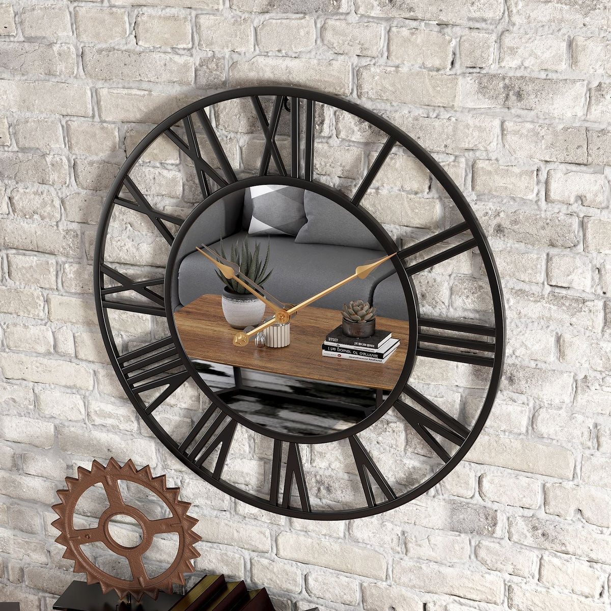 Nástěnné hodiny s vintage kovovým zrcadlem, velké 39cm výrazný design