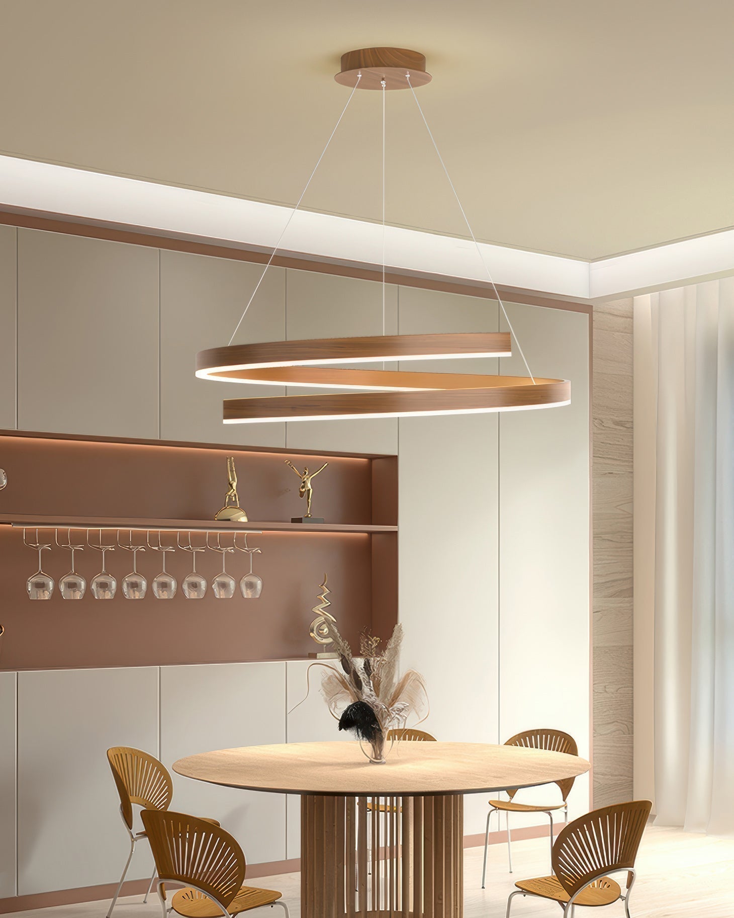 Tavero Aluminum Woodgrain Mahogany Style Chandelier With Adjustable Angles