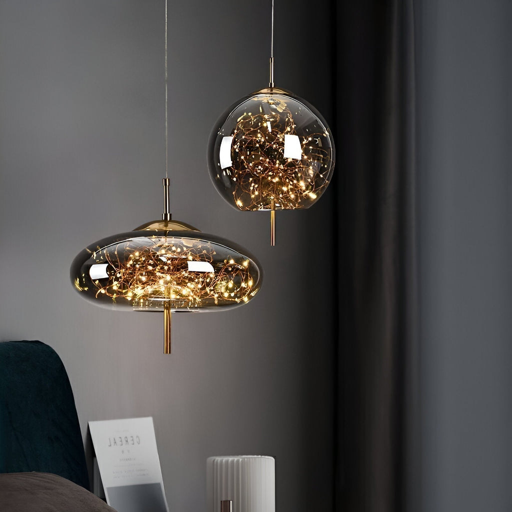 FjordAura Nordic Pendant Light With Glass Globe And Gold Frame For Dining Rooms