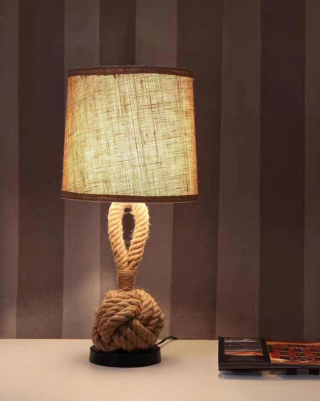 Lumenara Rustic Hemp Rope Light With Linen Shade And E27 Socket