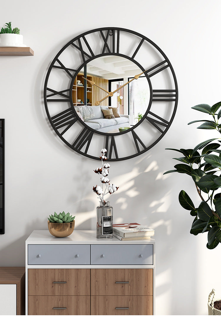 Nástěnné hodiny s vintage kovovým zrcadlem, velké 39cm výrazný design