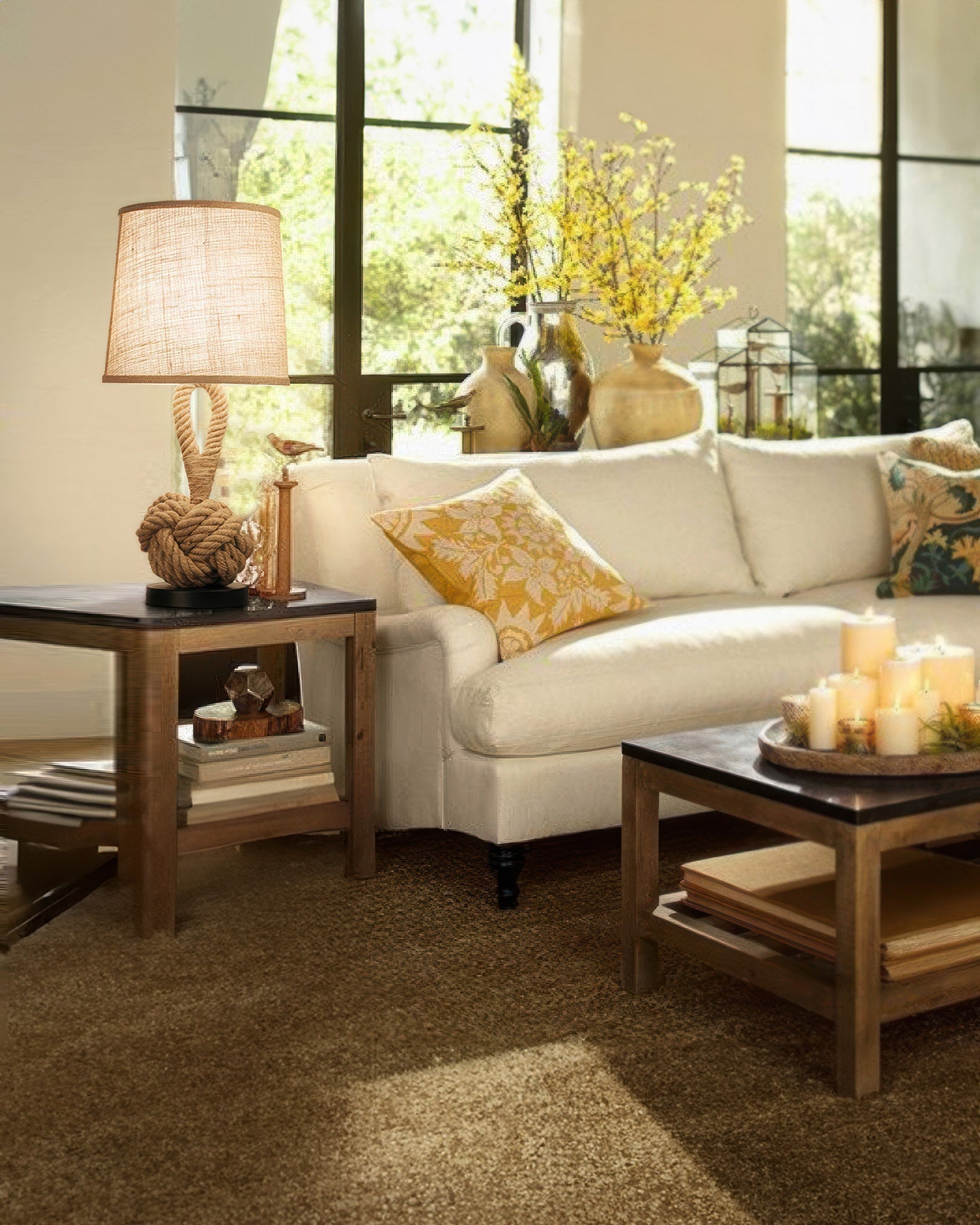 Lumenara Rustic Hemp Rope Light With Linen Shade And E27 Socket
