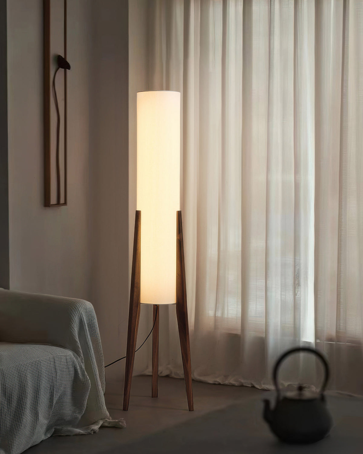 Lámpara de pie Walnut de madera maciza — Lámpara de arte retro nórdico