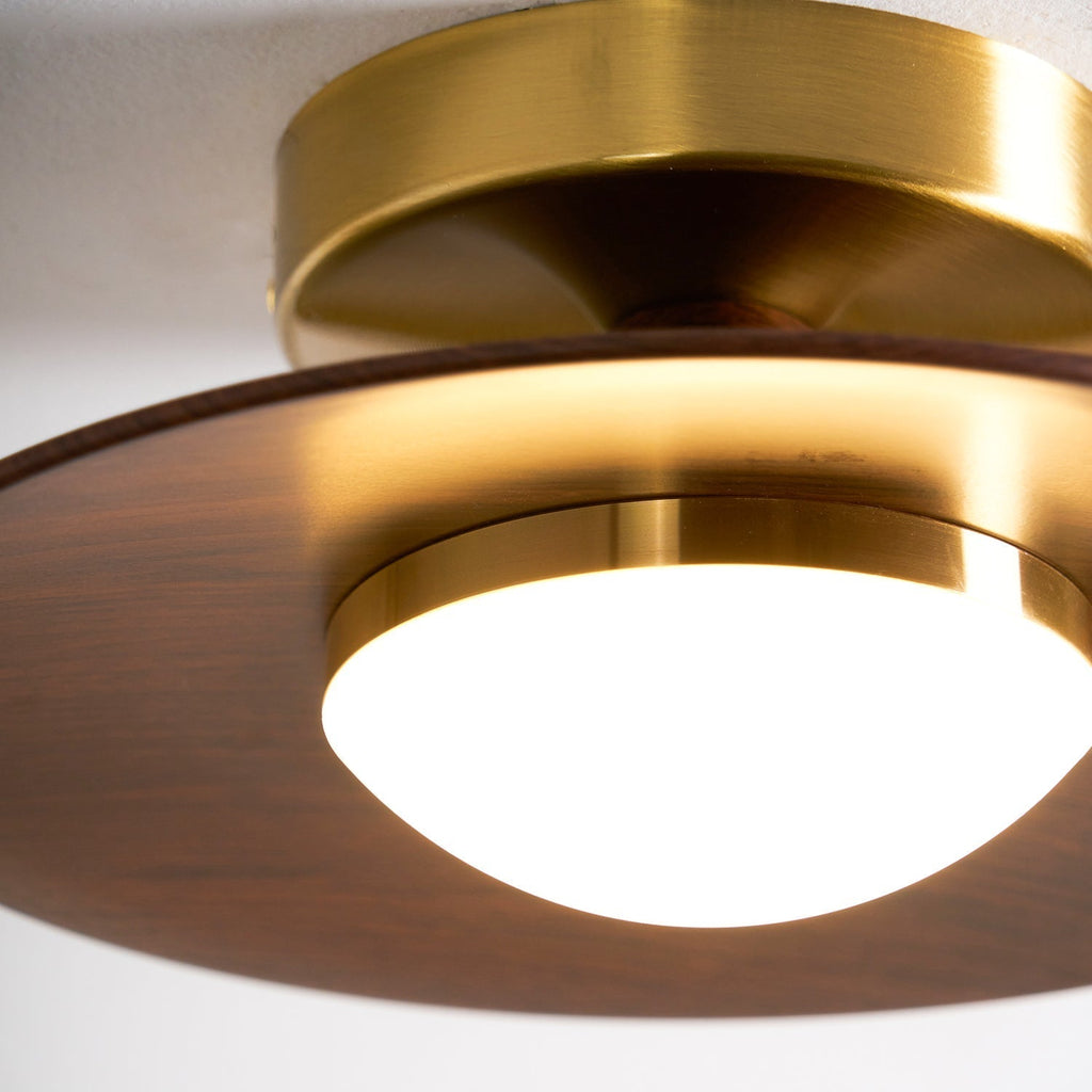 Round LED Ceiling Light — Wood-Look Finish, Gold Frame, 24cm