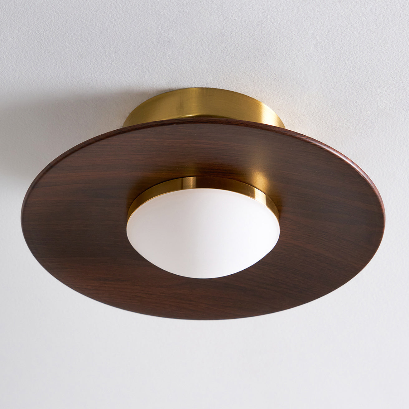 Round LED Ceiling Light — Wood-Look Finish, Gold Frame, 24cm