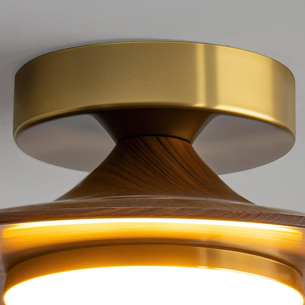 Round LED Ceiling Light — Wood-Look Finish, Gold Frame, 24cm