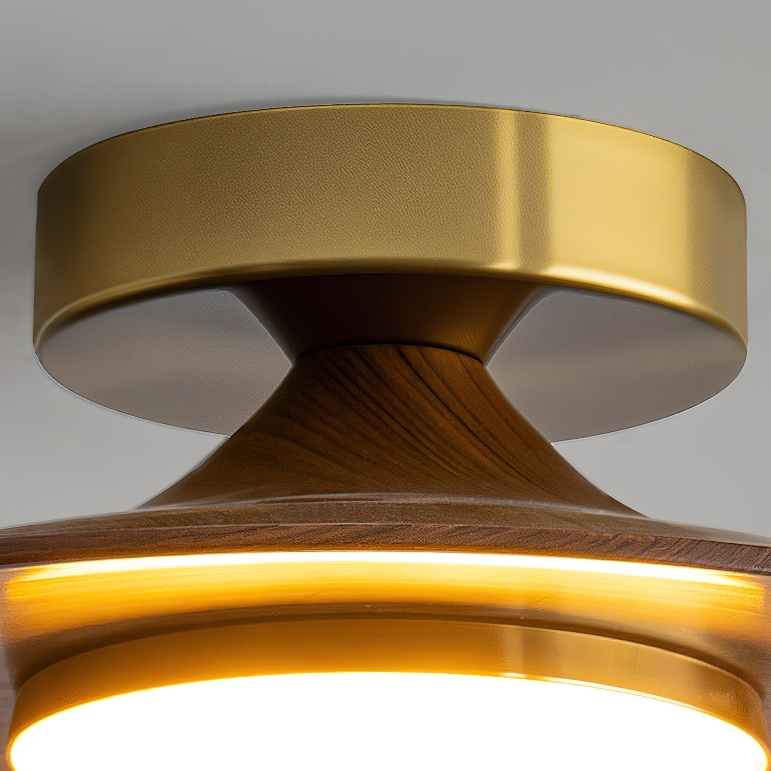 Round LED Ceiling Light — Wood-Look Finish, Gold Frame, 24cm