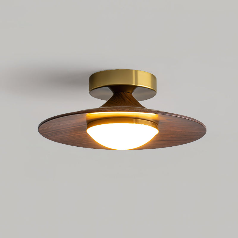 Round LED Ceiling Light — Wood-Look Finish, Gold Frame, 24cm