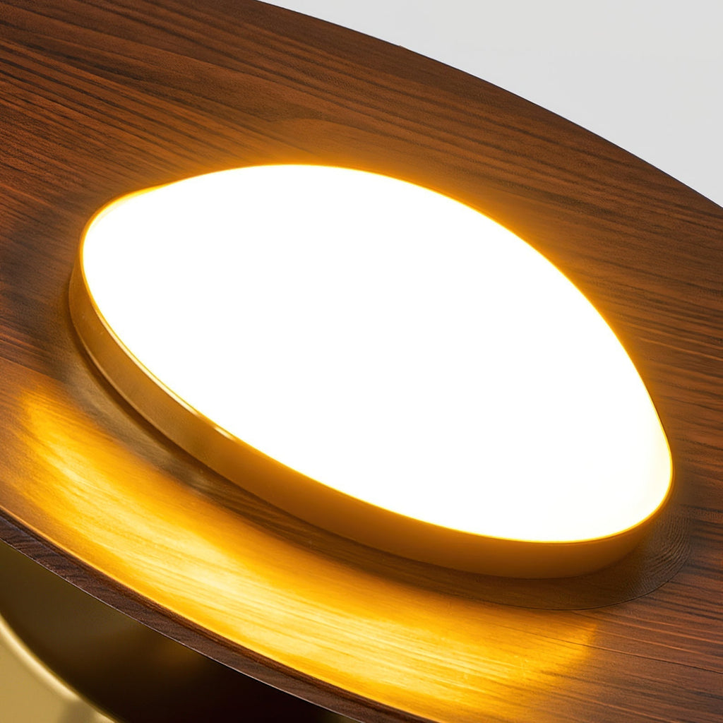 Round LED Ceiling Light — Wood-Look Finish, Gold Frame, 24cm