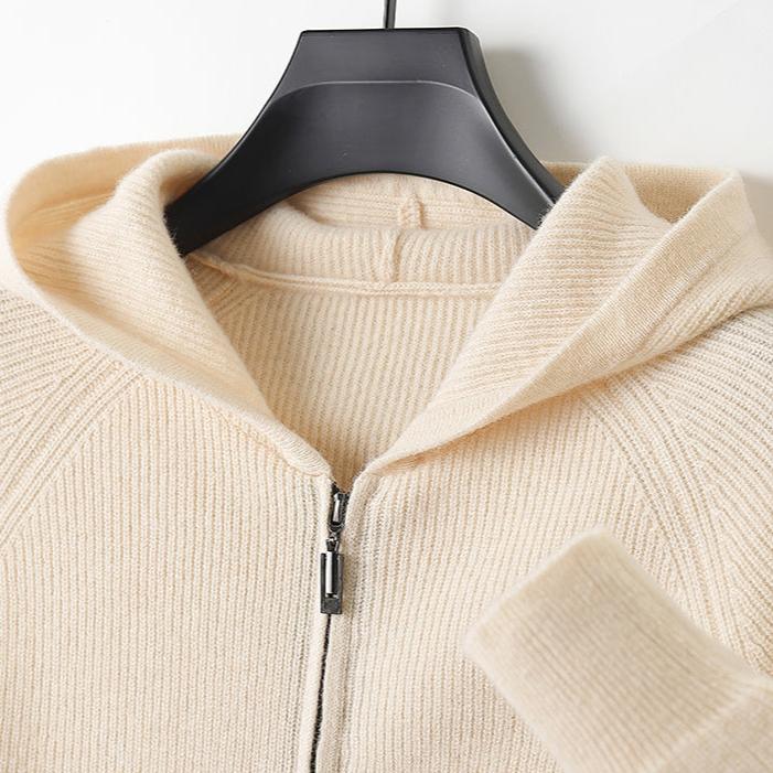 Sudadera con capucha de lana merino y cachemira Royal con cremallera completa - Capa suave y cálida