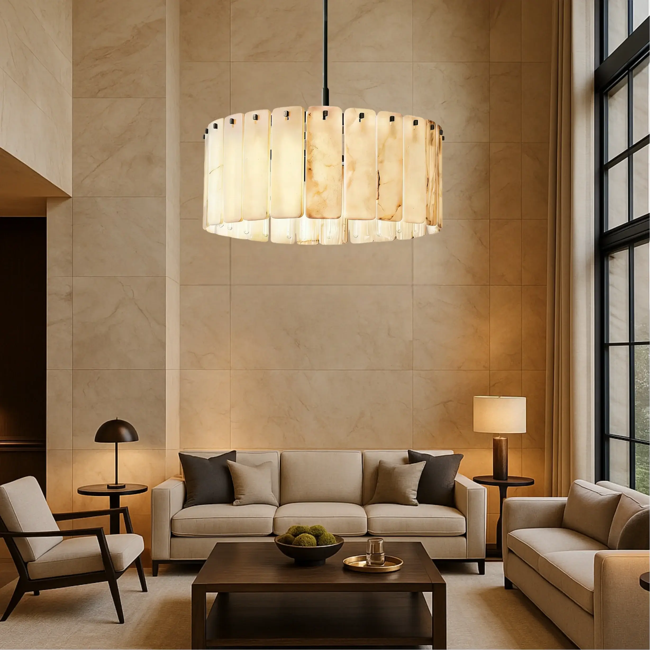 Luxury Alabaster Round Chandelier 36D"- For Living room/Dining room - Flindria