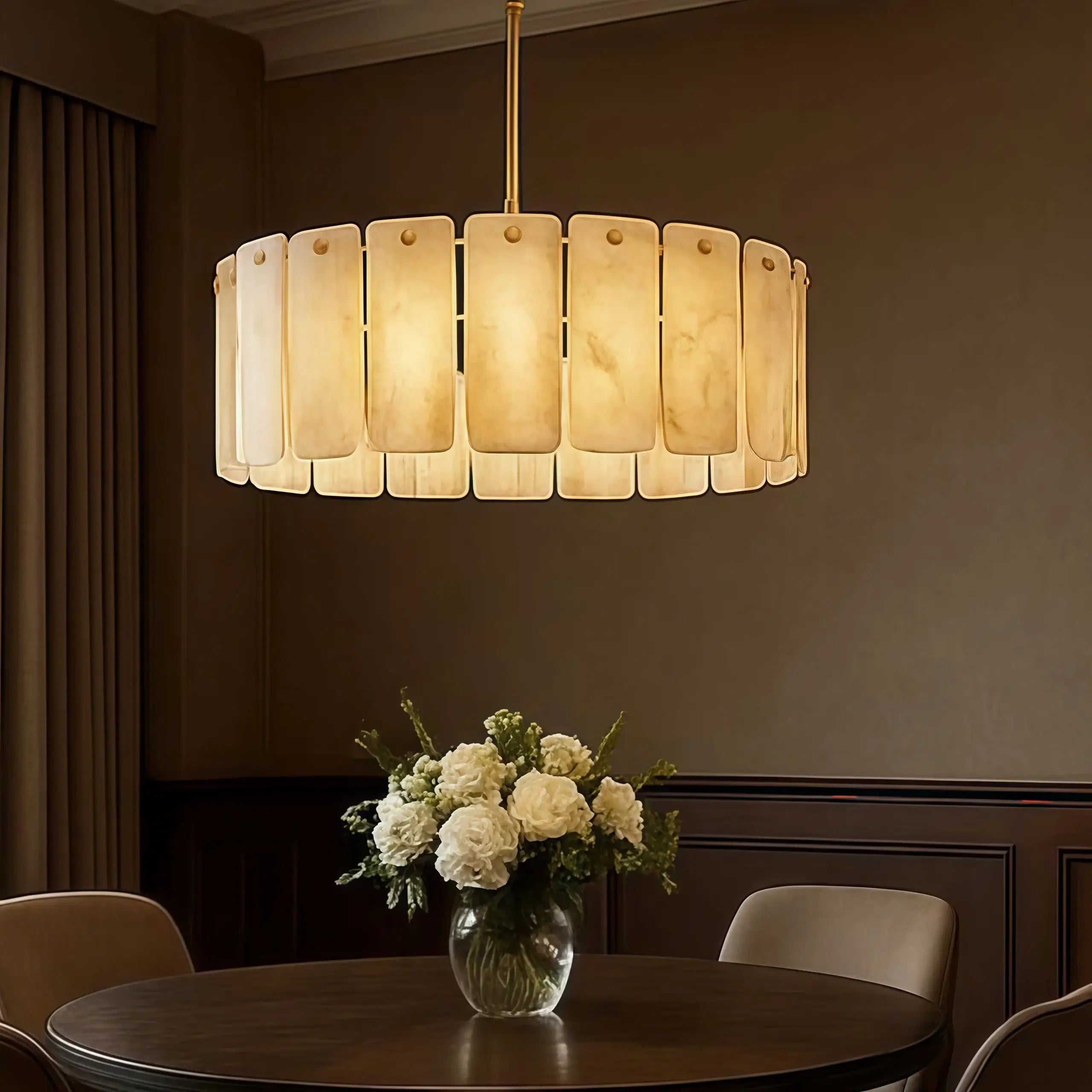Luxury Alabaster Round Chandelier 36D"- For Living room/Dining room - Flindria