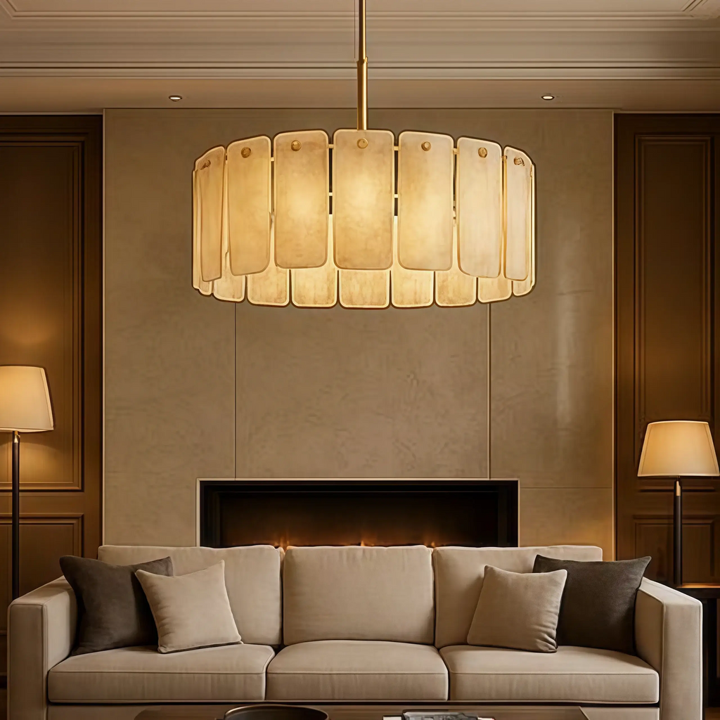 Luxury Alabaster Round Chandelier 36D"- For Living room/Dining room - Flindria