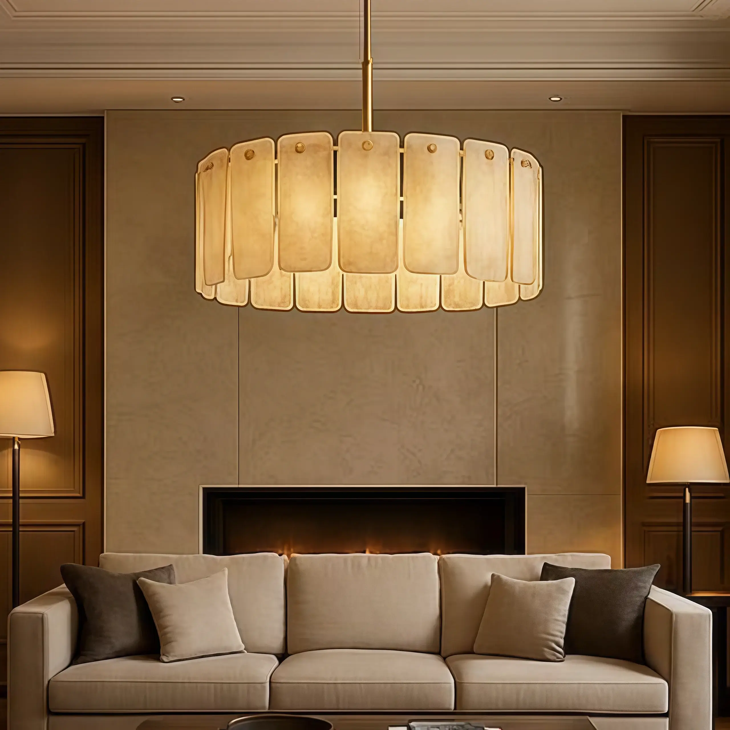 Luxury Alabaster Round Chandelier 36D"- For Living room/Dining room - Flindria