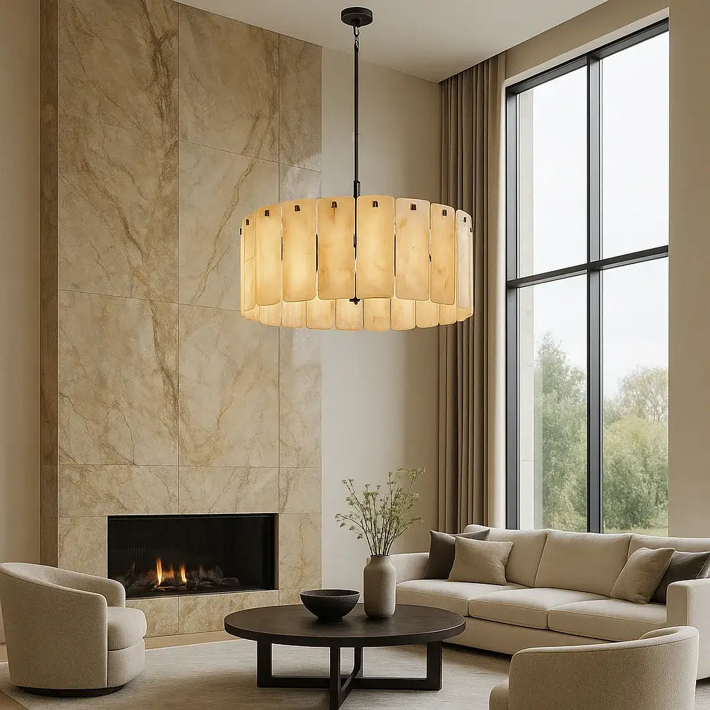Luxury Alabaster Round Chandelier 36D"- For Living room/Dining room - Flindria